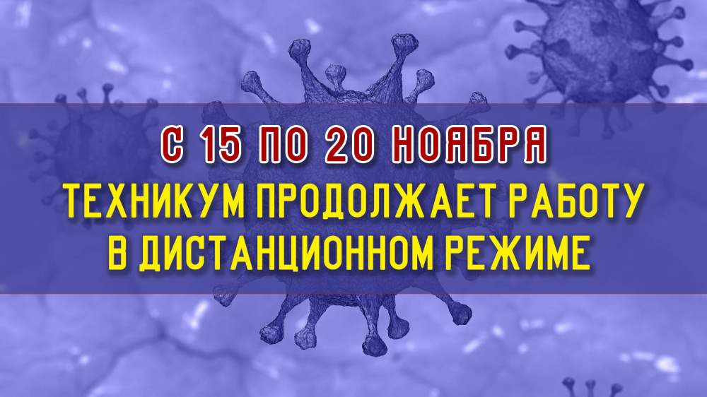 С 15 по 20 ноября техникум продолжает работать в дистанционном режиме!