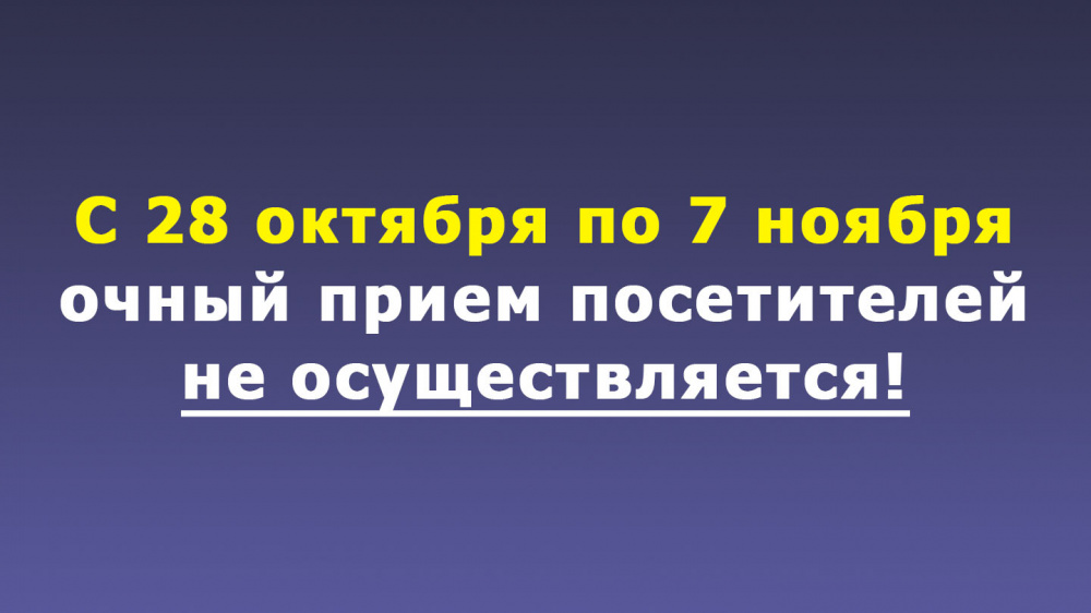 С 28 октября по 7 ноября очный прием посетителей не осуществляется